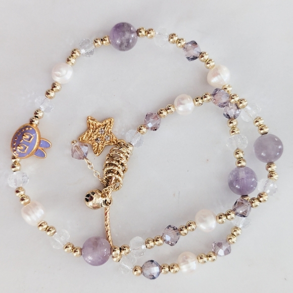Labubu Inspired Double-Strand Lavender Crystal & Pearl Bracelet - Picture 7 of 8
